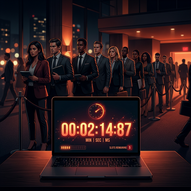 Countdown timer showing limited slots available for chatbot demo booking with queue of business owners